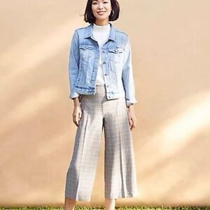 LOFT Plaid Wide Leg Cropped Pants